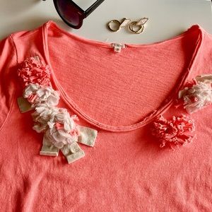 J. Crew - Vintage Slub Fleur T-Shirt with Floral Appliqué in Bright Neon Pink